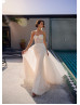 Ivory Lace Wedding Dress With Detachable Organza Train Ivory Lace Wedding Dress With Detachable Organza Train